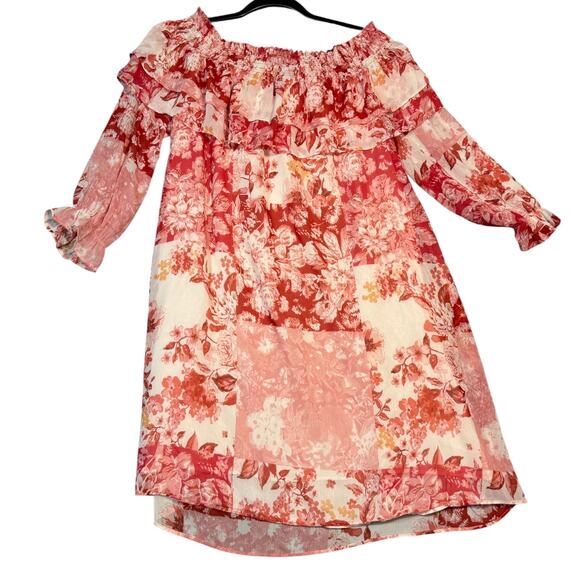 House of Harlow 1960 Off Shoulder Floral Ruffle Dress S | Boho Patchwork Style - Picture 3 of 5